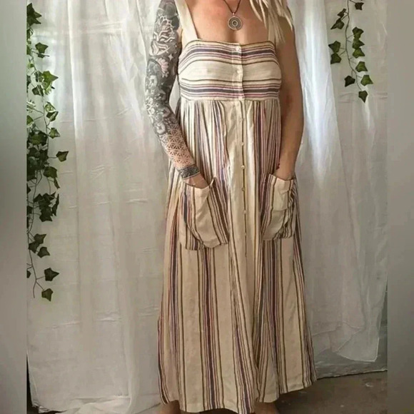 Zara Striped Button Down Tank Dress with Pockets - Picture 1 of 8